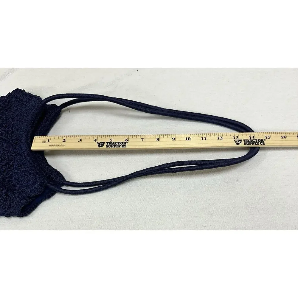 VTG Laura Ashley Crocheted Bag Purse Navy Casual Magnetic Clasp Lined Beach Boho